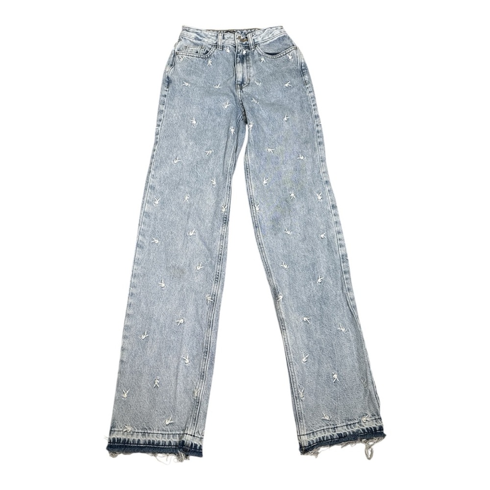 Playboy by Pacsun Women's Straight Leg Blue Denim Jeans Raw Hem High Sz 23